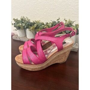 White House Black Market pink strappy wedge sandals size 8